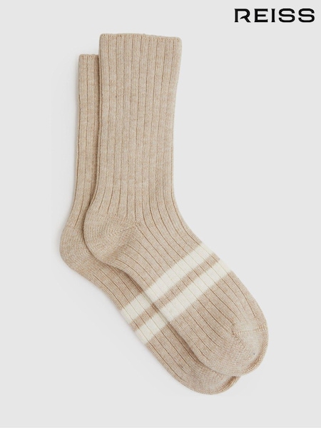 Reiss Oatmeal Carina Wool Blend Ribbed Crew Socks (AB9113) | €25