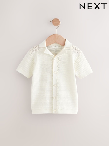 White Textured Revere Collar Short Sleeve Knitted 100% Cotton Polo Shirt (3mths-7yrs) (AB9174) | 453 UAH - 535 UAH