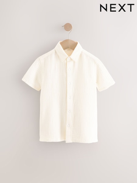 Buttermilk Double Cloth 100% Cotton Short Sleeves Textured Shirt (3-16yrs) (AB9197) | €17 - €24
