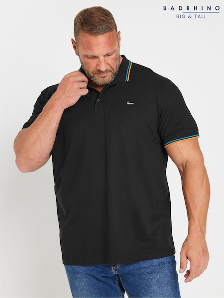 BadRhino Big & Tall Black 100% Cotton Tipped Polo Shirt (AB9198) | 109 QAR