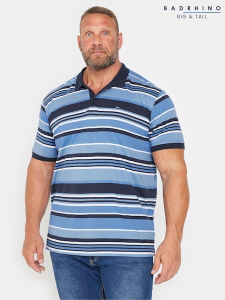 BadRhino Big & Tall Blue 100% Cotton Striped Polo Shirt (AB9206) | 129 QAR
