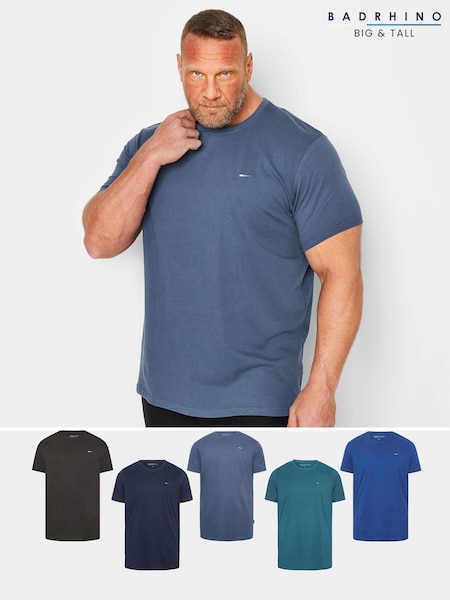 BadRhino Big & Tall Blue 100% Cotton Basic T-Shirts 5 Pack (AB9209) | €69