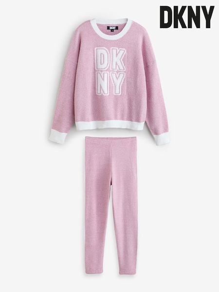 DKNY Pink Boucle Knit Top & Joggers Set (AB9305) | 388 QAR