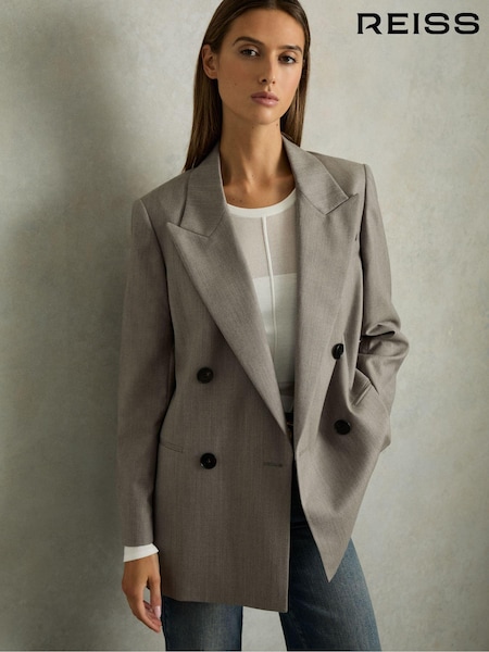 Reiss Grey Darla Wool Oversized Double-Breasted Blazer (AB9316) | AED2,002