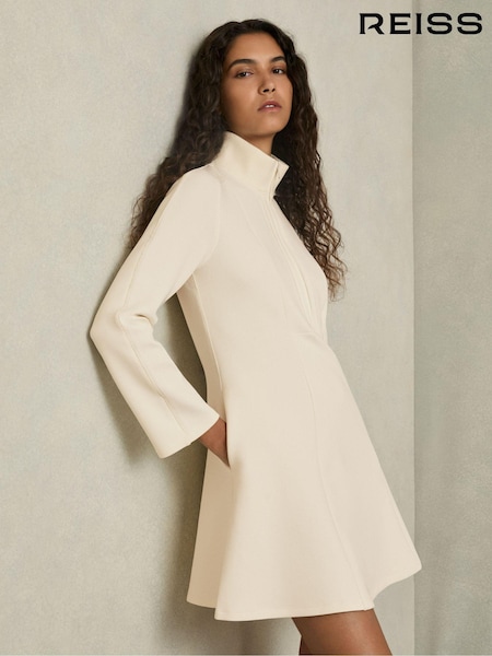 Reiss Cream Krysta ZIp-Neck Interlock-Jersey Dress (AB9324) | €256