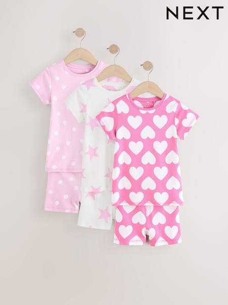 Diseño de estrellas y corazones en rosa/blanco - Short Pyjamas 3 Pack (9mths-12yrs) (AB9326) | 29 € - 41 €