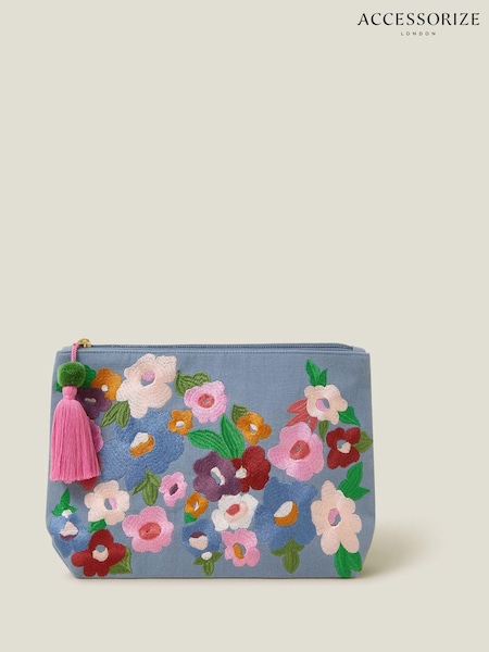 Accessorize Blue Embroidered Floral Make Up Bag (AB9396) | €15