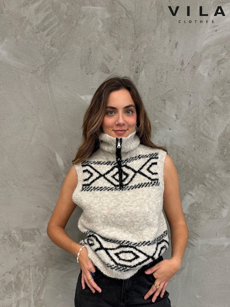 VILA Knitted 3/4 Zip Sleeveless Jumper (AB9436) | 208 LEI