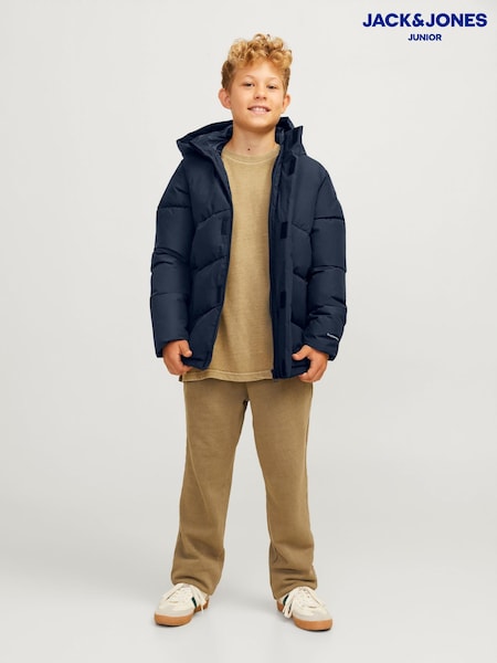 JACK & JONES JUNIOR Blue Hooded Puffer Nautical Jacket (AB9438) | €29