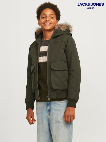JACK & JONES JUNIOR Green Detachable Faux Fur Trim Bomber Jacket (AB9439) | 3,304 UAH