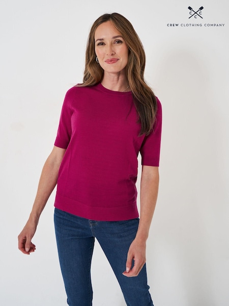 Crew Clothing Pink Short Sleeve Merino Wool Jumper (AB9557) | €46