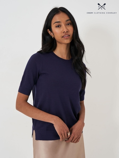 Crew Clothing Blue Short Sleeve Merino Wool Jumper (AB9574) | €34