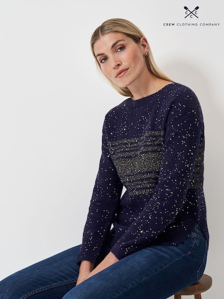 Crew Clothing Blue Sequin Jumper with Curved Hem (AB9586) | €43.50