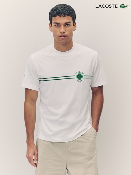 White - Lacoste Classic Fit Embroidered Printed Jersey T-Shirt (AB9626) | € 79