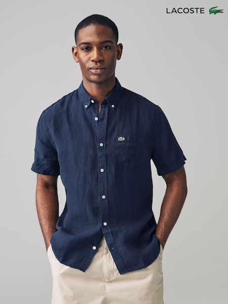 Lacoste Regular Fit Short Sleeved Linen Shirt (AB9642) | LEI 856