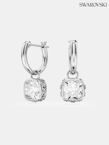 Swarovski Silver Tone Square Cut White Rhodium Plated Stilla Drop Earrings (AB9734) | ₪448
