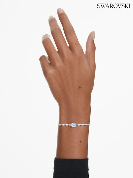 Swarovski Silver Tone Matrix Tennis Bracelet, Mixed Cuts, Blue, Rhodium Plated (AB9736) | €131
