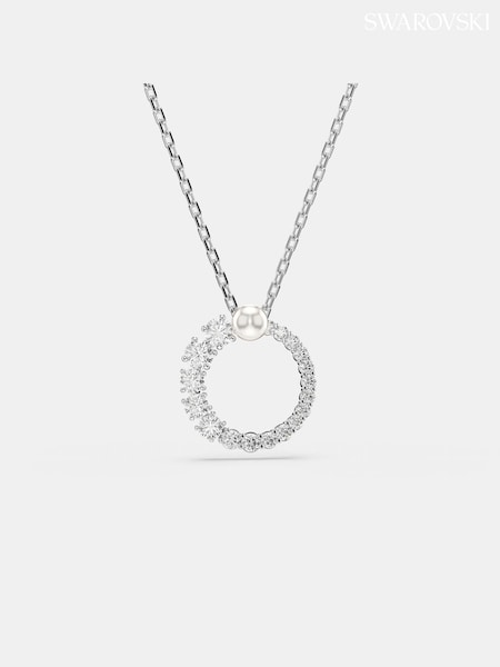 Swarovski Silver Tone Crystal Pearl Round Cut White Rhodium Plated Matrix Pendant Necklace (AB9749) | €113