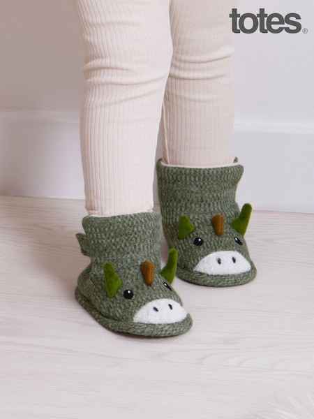 Totes Green Childrens Toddler Dino Bootie Slippers (AC0440) | €21