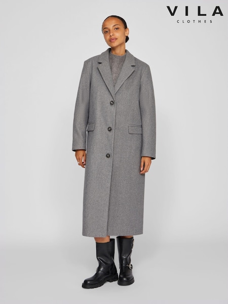 VILA Grey Long Sleeve Tailored Midi Coat (AC0473) | €47