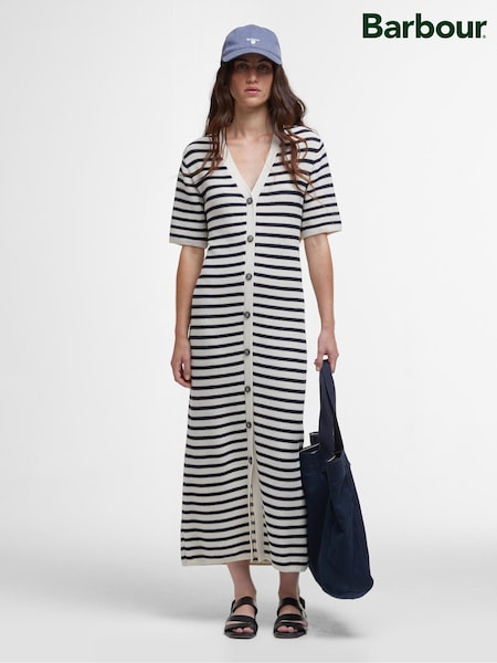 Barbour® Blue 100% Cotton Isla Knitted Stripe Midi Dress (AC0487) | €152