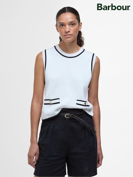 Barbour® White 100% Cotton Amy Sleeveless Knitted Vest (AC0488) | €129