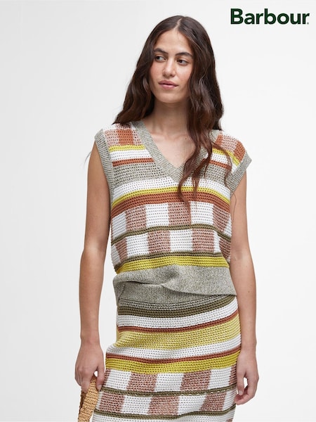 Barbour® Grey/White Maddie Sleeveless Knitted 100% Cotton Vest (AC0509) | €102