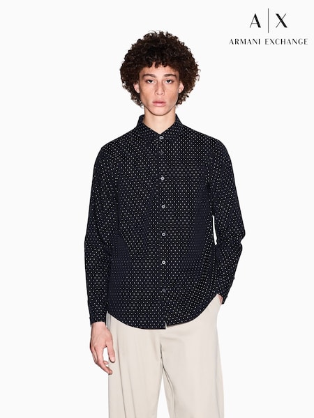 Armani Exchange Logo Print Blue 100% Cotton Shirt (AC0554) | €133