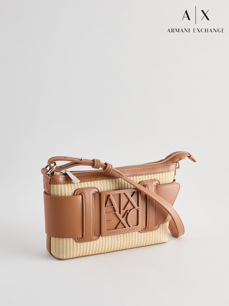 Armani Exchange Raffia Style Buckle Logo Shoulder Brown Bag (AC0569) | ₪629