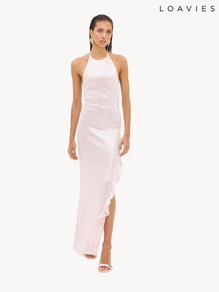Pink - Loavies Glimmering Moments Light Pink Maxi Dress With Sequins