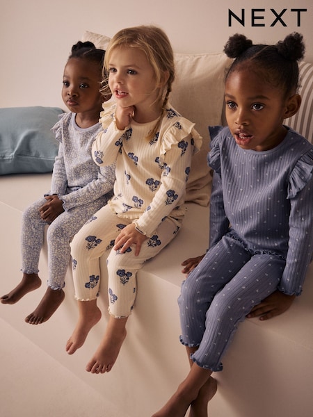 Blau/Weiß - Rib Snuggle Pyjamas 3 Pack (9mths-12yrs) (AC0781) | 37 € - 48 €