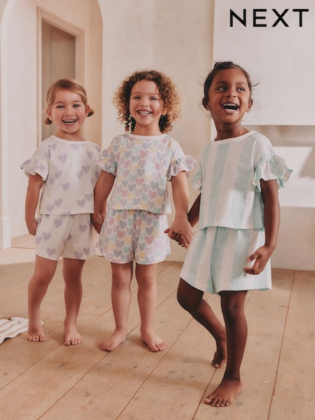 Blanco/morado - Pastel Stripe Shorts Pyjamas Set 3 Pack (9mths-12yrs) (AC0790) | 33 € - 44 €