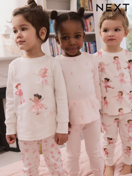 Rosa/crema - 100% Cotton Ballerina Snuggle Pyjamas 3 Pack (9mths-12yrs) (AC0798) | 37 € - 50 €