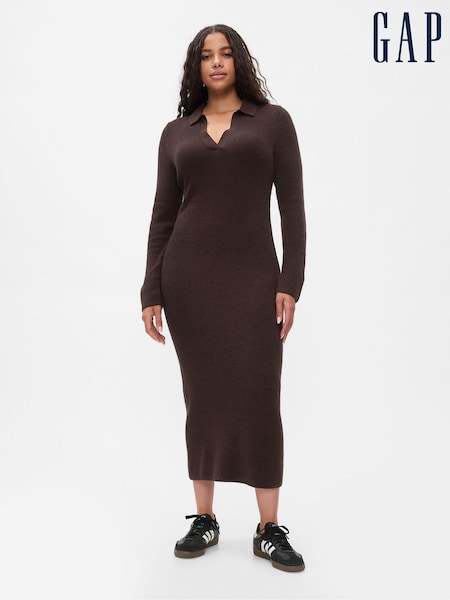 Gap Brown CashSoft Rib Midi Polo Jumper Dress (AC0818) | €45