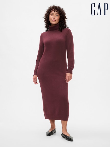 Gap Burgundy Red CashSoft Turtle Neck Maxi Jumper Dress (AC0820) | €34