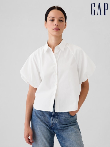Gap White Cotton Bubble Short Sleeve Shirt (AC0835) | €23