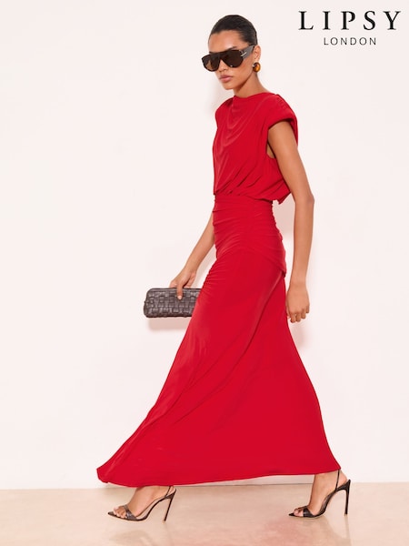 Red - Lipsy Slinky Ruched Waist Maxi Dress
