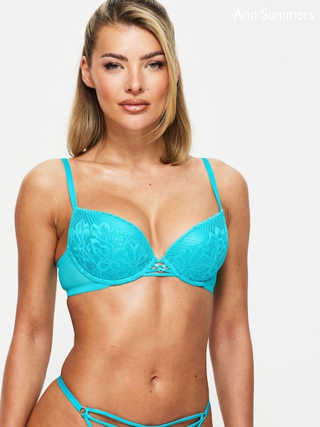 Ann Summers Blue Lasting Lover Mesh And Lace Padded Plunge Bra (AC0884) | AED52