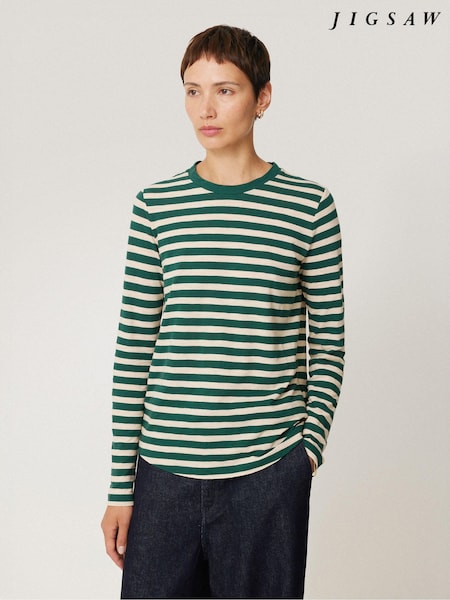 Jigsaw Green 100% Cotton Slub Stripe T-Shirt (AC0912) | €34