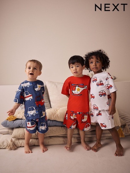 Red/Navy/White Emergency Vehicles - Short Pyjamas 3 Pack (9mths-8yrs) (AC0930) | 32 € - 40 €