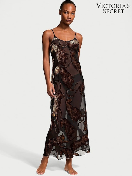 Victoria's Secret Black Leopard Burnout Long Slip (AC0968) | €60
