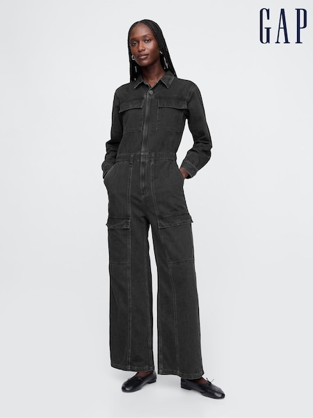 Negro - Gap Denim Cargo Jumpsuit (AC0969) | 92 €