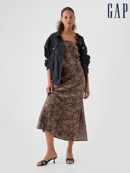 Gap Brown Leopard Print Satin Maxi Skirt (AC0972) | €34