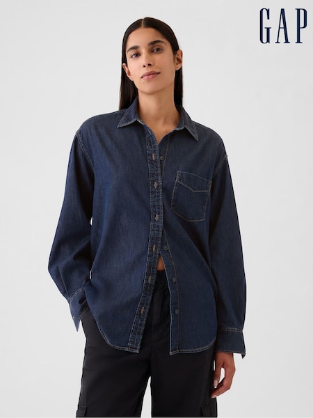 Dark Wash Sininen - Gap Chambray Denim Oversized Paidat (AC0987) | €71