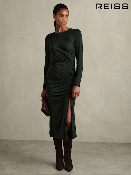 Verde închis - Reiss Rosie Jersey Ruched Midi Rochie (AC0997) | 1,139 LEI