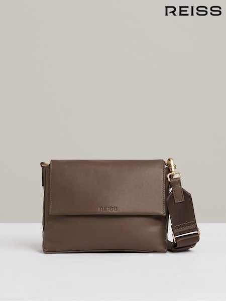 Reiss Taupe Selena Leather Flap Crossbody Bag (AC1003) | kr2 967