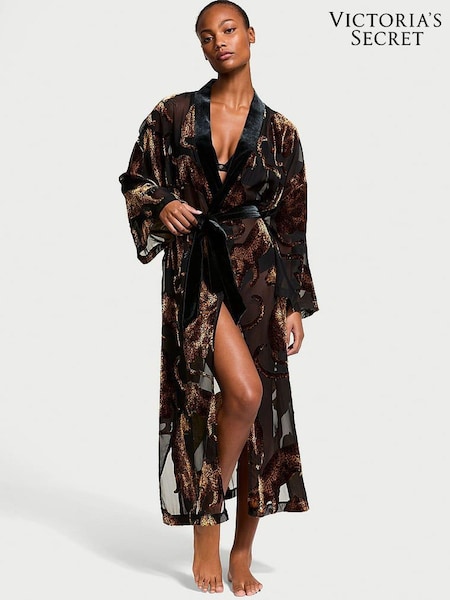 Victoria's Secret Black Leopard Burnout Long Robe (AC1016) | €74