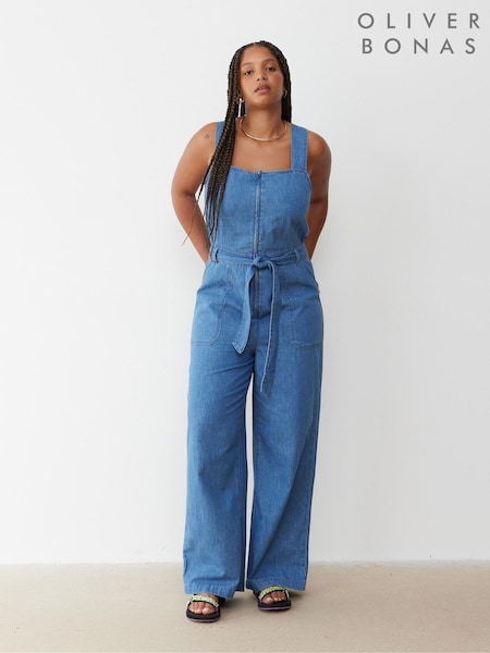 Oliver Bonas Blue Chambray Zip Through Jumpsuit (AC1022) | €56
