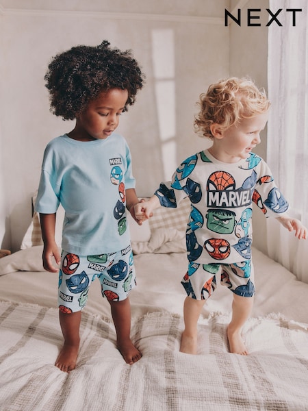 Ecru/Aqua License Marvel Short Pyjamas 2 Pack (12mths-11yrs) (AC1067) | €30 - €40