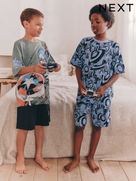 Black/Grey License Captain America Short Pyjamas 2 Pack (3-14yrs) (AC1078) | €37 - €47